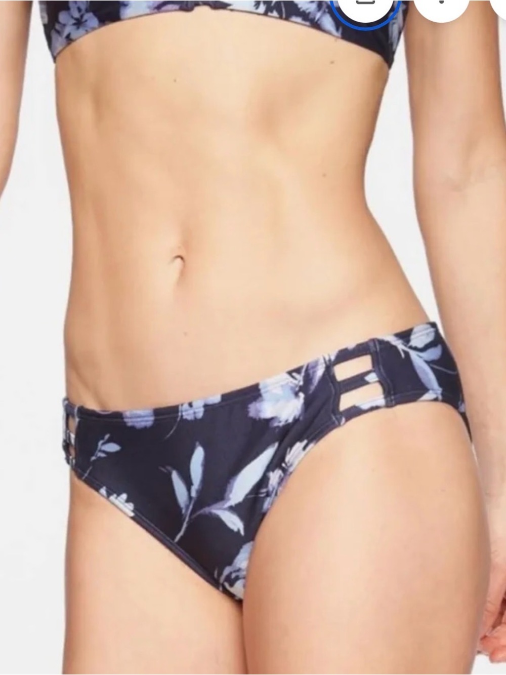Athleta Navy Floral Bikini Bottoms - Blue White Print